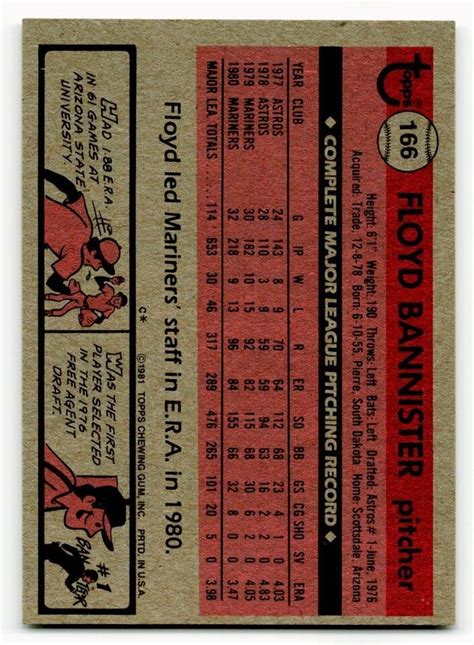 1981 Topps 166 Floyd Bannister Seattle Mariners NM MT ID106 EBay