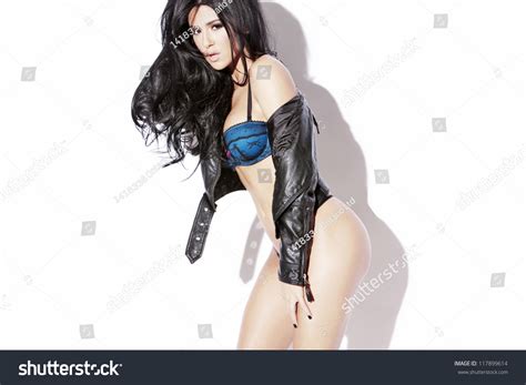 Sexy Brunette Leather Lingerie Isolated On Stock Photo Shutterstock