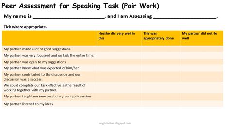 English Vibes Self And Peer Assessment Tools For Speaking Lessons