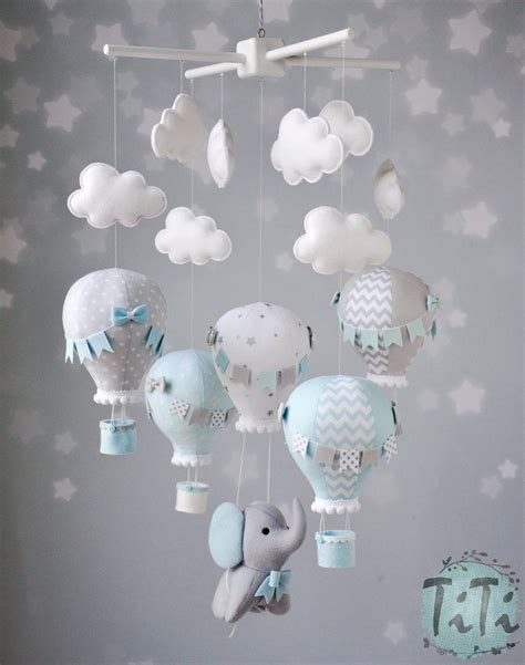 Elephant Baby Mobile Felt Baby Mobile Hot Air Balloon Etsy Balloon