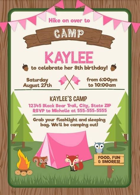 Free Printable Camping Party Invitation For Girls Template Camping