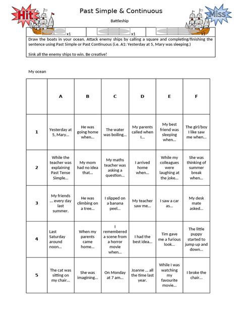 Battleship Past Simple Past Continuous Fun Activities Games Games ...