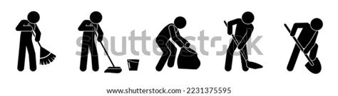 Janitor Icon Housework Stick Figure Man Stock Vector Royalty Free