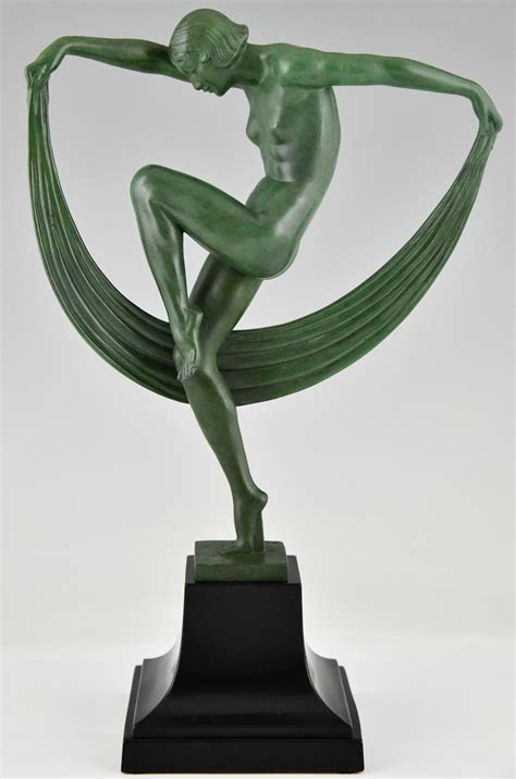 Art Deco Sculpture Folie Nude Scarf Dancer By Denis For Max Le Verrier