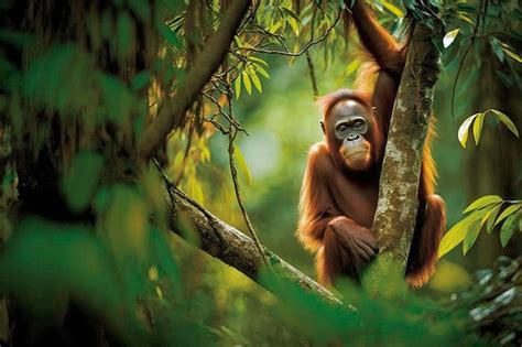 Premium AI Image | Orangutan in Borneo Indonesia An baby orangutan ...