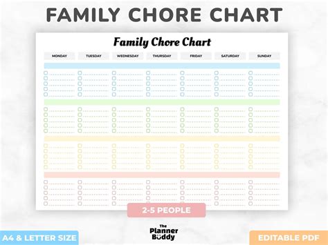 Editable Family Chore Chart, Printable Family Planner, Weekly Kids ...