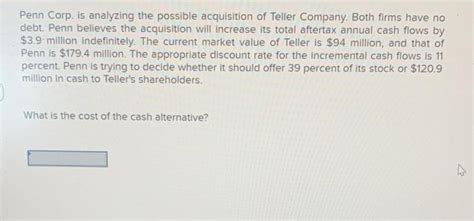 Solved Penn Corp Is Analyzing The Possible Acquisition Of Chegg