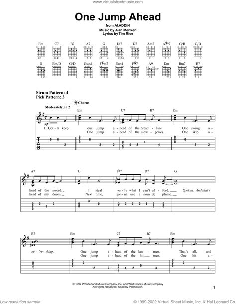 One Jump Ahead From Aladdin Sheet Music For Guitar Solo Easy Tablature