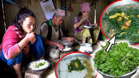 Greens Vegetable Potato Mix Recipe With Rice In Village Kitchen