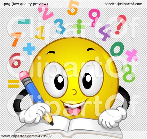 Clipart of a Yellow Smiley Face Emoji Solving Math Problems - Royalty ...