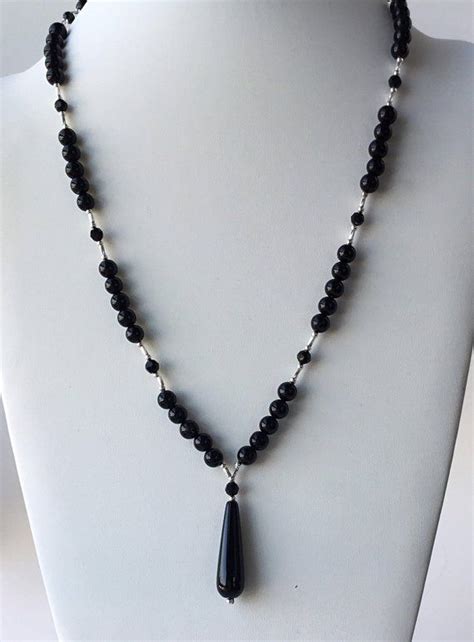 Black Onyx Beaded Necklace Onyx And Swarovski Crystal Etsy Beaded