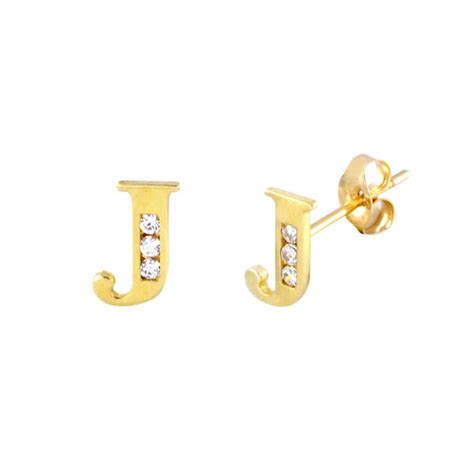 10k Yellow Gold Initial CZ Stud Earrings Letter J | Jewelryland.com