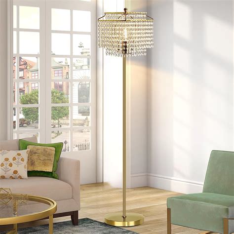 Luvkczc Gold Crystal Floor Lamp Tall Elegant Standing Lamp With On