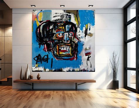 Jean Michel Basquiat Skull Head Graffiti, Basquiat Wall Art, Extra Large Wall Art, Tempered ...