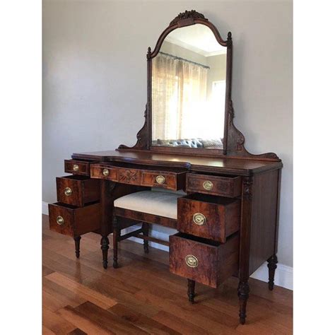 1920s Antique Landstrom Furniture Vanity With Mirror And Bench Set Of 3