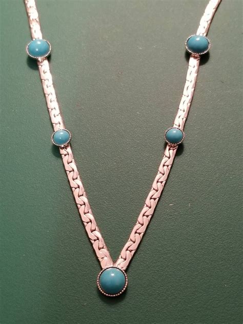 Vintage Sarah Coventry Silver Plated Necklace With 5 Turquoise Etsy