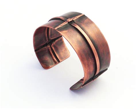 Fold Formed Copper Bracelet With Woven Design Oxidized Copper Cuff