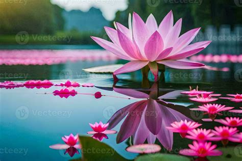 pink lotus flower in the water with pink flowers. AI-Generated 30875406 Stock Photo at Vecteezy