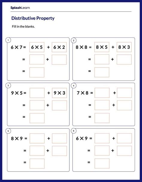 Fill In The Blanks Using Distributive Property Worksheet