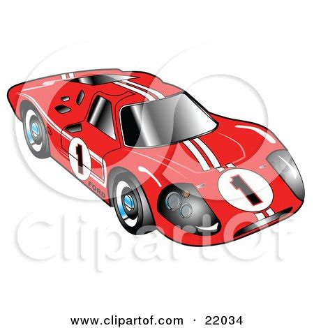 Clipart Illustration of a Red 1967 Ford Mark IV GT40 Racing Car With White Stripes And The ...