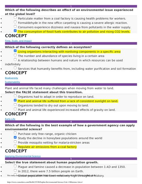Sophia Environmental Science Unit 1 Milestone 1 100 CORRECT