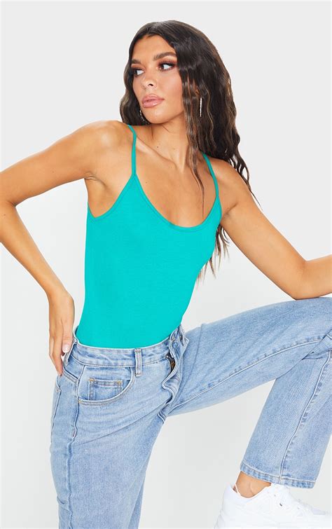 Basic Green Bodysuit Tops Prettylittlething