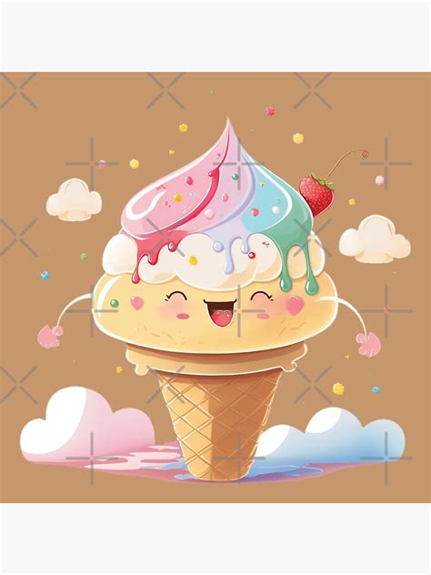 Adorable Kawaii Ice Cream Cone Poster For Sale By Milovani Redbubble