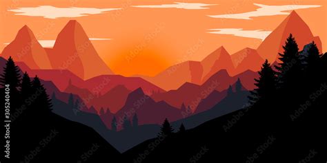 Poster template with wild mountains landscape. Vector illustration ...