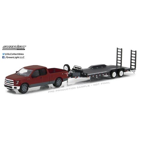 Greenlight 1:64 Hitch Tow 11 2015 Ford F-150 and Heavy Duty Car Hauler ...