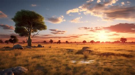 Premium AI Image | Landscape photography of savanna at sunset