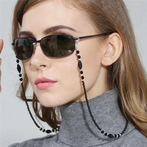 Fashion Women Eyeglass Chains Black Acrylic Beads Chains Anti Slip