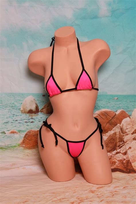 Neon Hot Pink W Your Choice Trim Color Micro Coverage Top Etsy