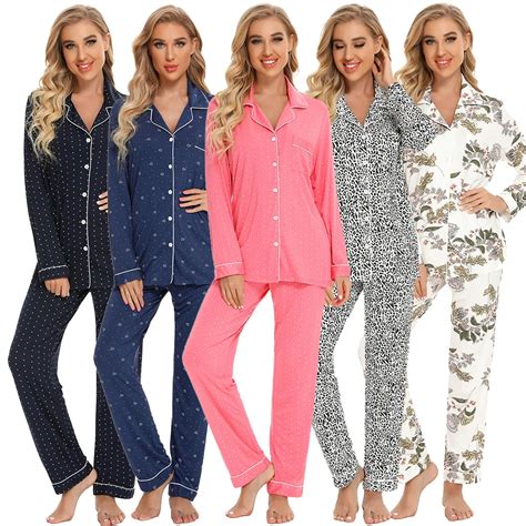 Oem Modal Button Up Printing Pajama Set For Women Long Sleeve Shirt And