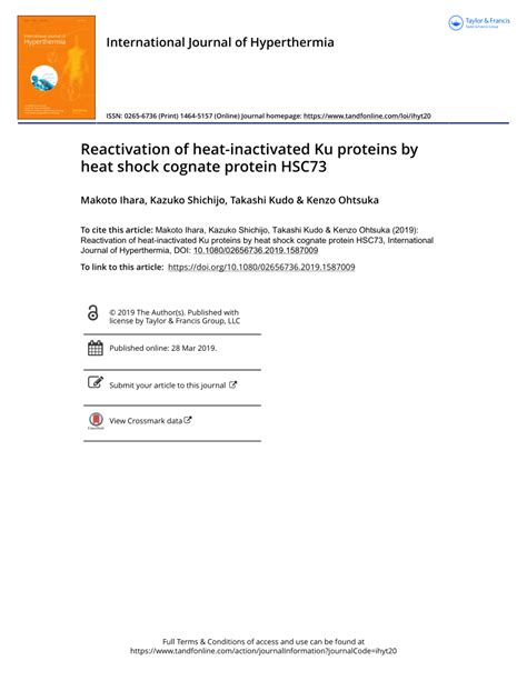 PDF Reactivation Of Heat Inactivated Ku Proteins By Heat Shock