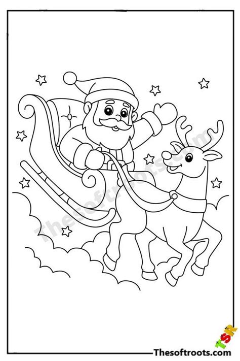 Santa Claus Riding On His Reindeer Sleigh Coloring Page