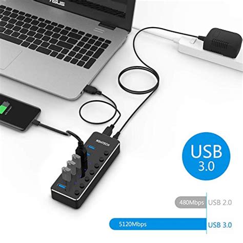 Powered Usb Hub Rshtech Type C To 7 Port Usb 30 Hub Aluminum Portable Splitter With Individual