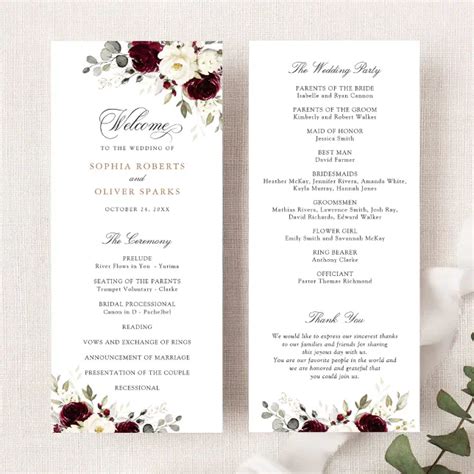 Floral Burgundy White Greenery Wedding Program Zazzle