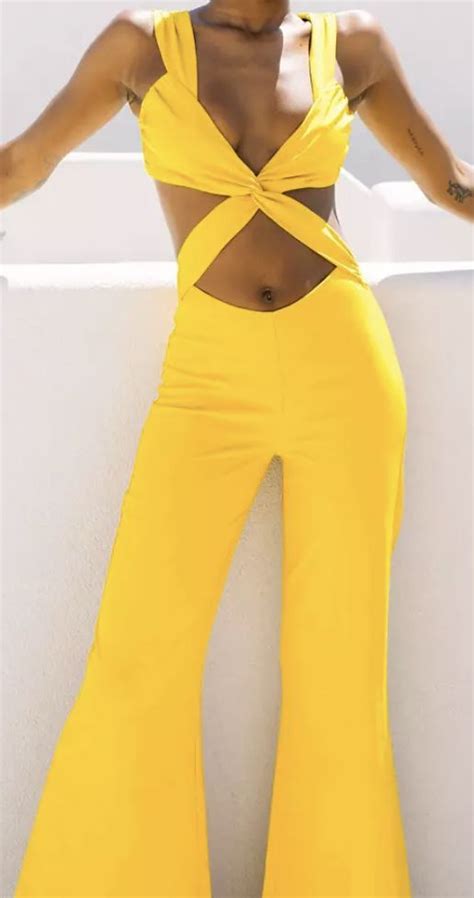 Labelrail X Eva Apio Twist Front Jumpsuit In Mustard Yellow Asos Yellow Jumpsuit Mustard