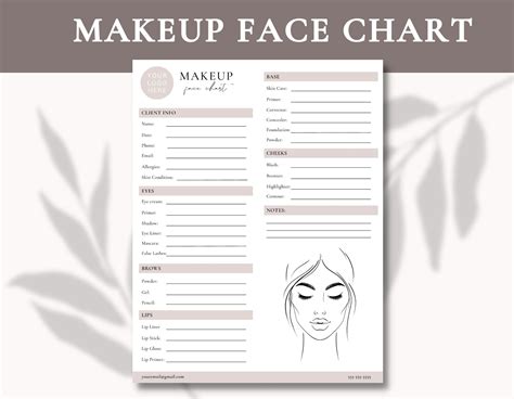 Editable Makeup Face Chart Makeup Artist Template Makeup Artist ...