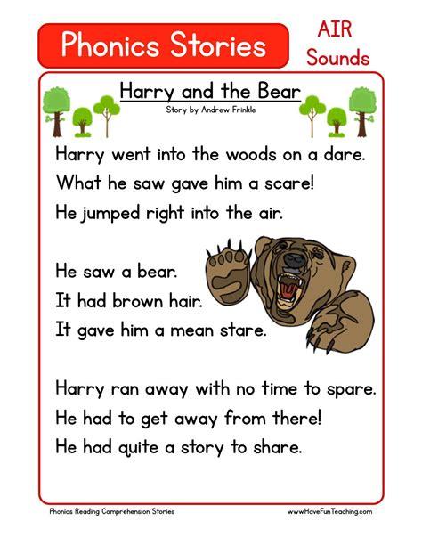 This Reading Comprehension Worksheet Harry And The Bear Is For