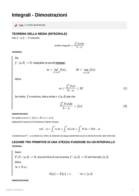 Integrali Dimostrazioni S In Senso Generalizzato TEOREMA DELLA