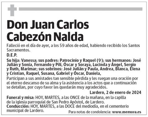 Don Juan Carlos Cabez N Nalda Esquela Necrol Gica La Rioja