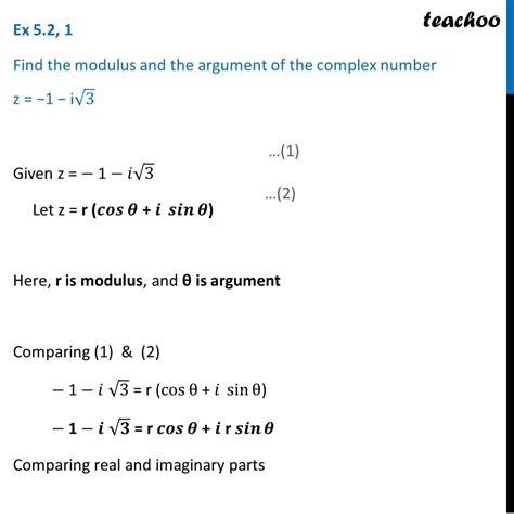 Question 1 Find Modulus And Argument Of Z 1 I Root 3