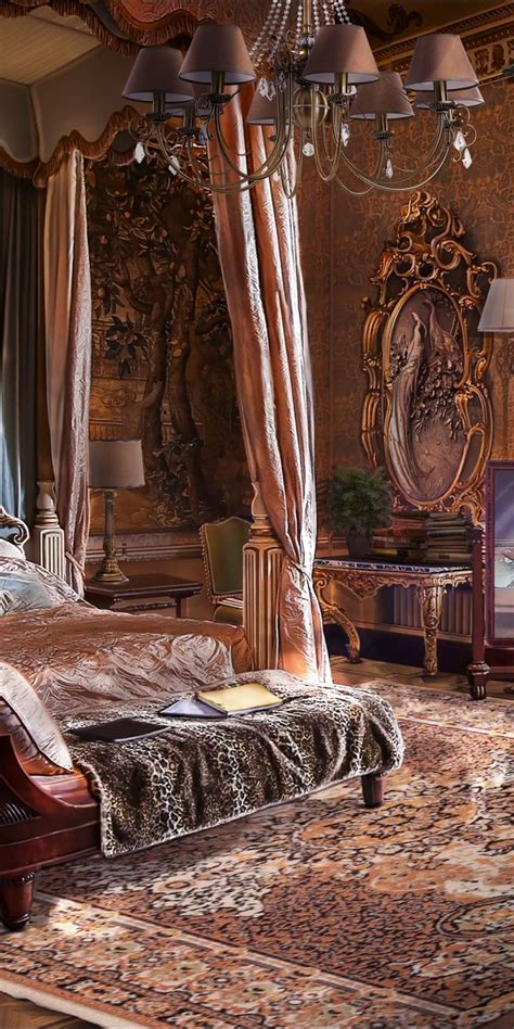 Luxurious Castle Bedroom with Four Poster Bed and Chandelier