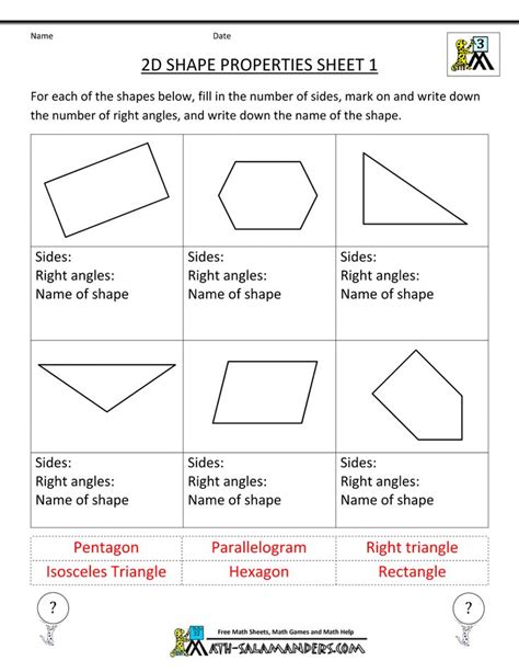 3d Shapes 3rd Grade Worksheet