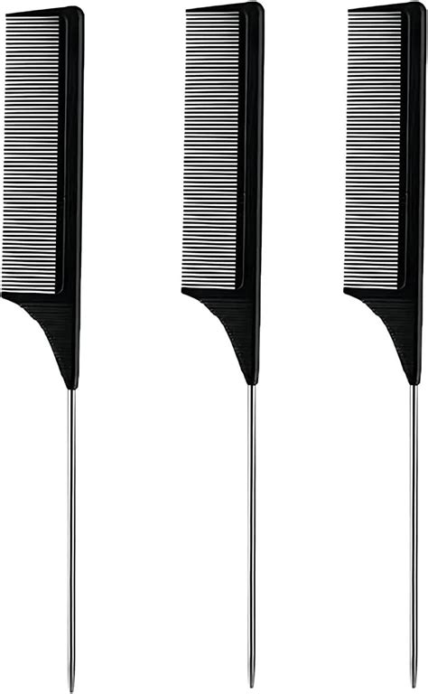 3 Packs Rat Tail Comb Steel Pin Rat Tail Carbon Fiber Heat Resistant