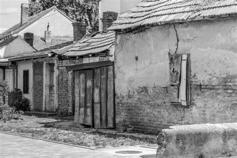 Old Abandoned Weathered Houses, Black & White Stock Image - Image of ...