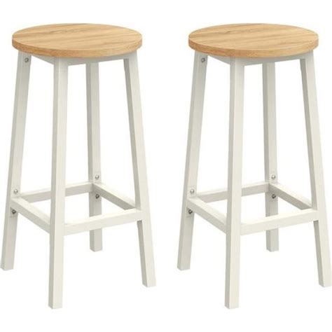 Tabouret de Bar VASAGLE Lot de 2 Beige Chêne et Blanc Classique