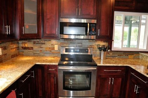 Cherry Cabinet Kitchen Backsplash - Anipinan Kitchen