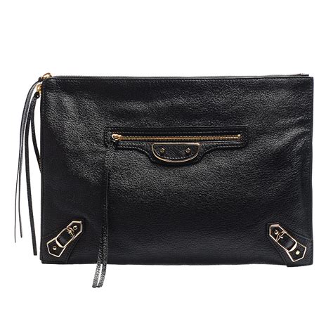 Balenciaga 經典classic Pouch 金釦羊皮拉鍊式手拿ipad包黑 歐系精品包配件 Yahoo奇摩購物中心